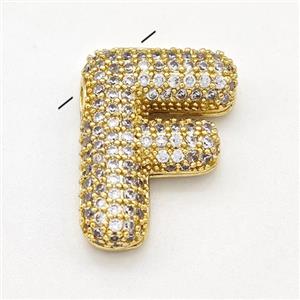 Copper Letter-F Pendant Micro Pave Zirconia Gold Plated, approx 15-22mm [FN43029]
