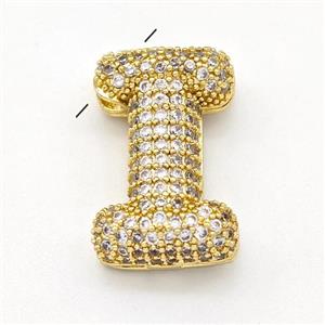 Copper Letter-I Pendant Micro Pave Zirconia Gold Plated, approx 15-22mm [FN43032]
