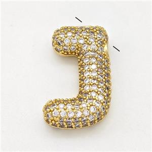 Copper Letter-J Pendant Micro Pave Zirconia Gold Plated, approx 15-22mm [FN43033]