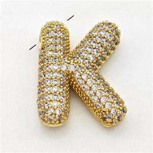 Copper Letter-K Pendant Micro Pave Zirconia Gold Plated, approx 15-22mm [FN43034]