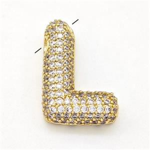 Copper Letter-L Pendant Micro Pave Zirconia Gold Plated, approx 15-22mm [FN43035]
