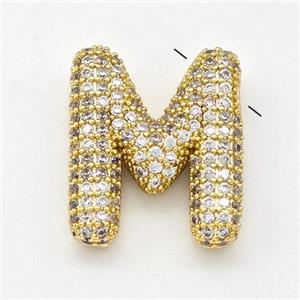 Copper Letter-M Pendant Micro Pave Zirconia Gold Plated, approx 15-22mm [FN43036]
