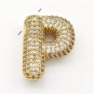 Copper Letter-P Pendant Micro Pave Zirconia Gold Plated, approx 15-22mm [FN43039]