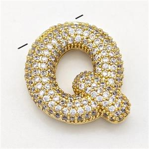 Copper Letter-Q Pendant Micro Pave Zirconia Gold Plated, approx 15-22mm [FN43040]