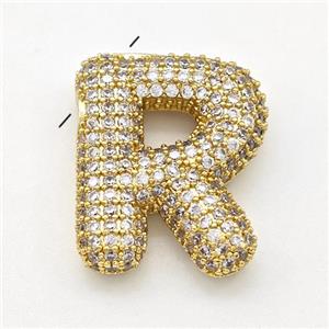 Copper Letter-R Pendant Micro Pave Zirconia Gold Plated, approx 15-22mm [FN43041]