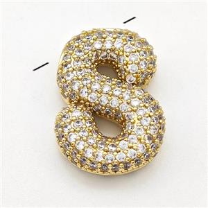 Copper Letter-S Pendant Micro Pave Zirconia Gold Plated, approx 15-22mm [FN43042]