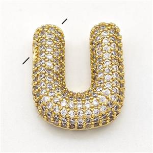Copper Letter-U Pendant Micro Pave Zirconia Gold Plated, approx 15-22mm [FN43044]