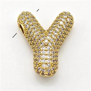 Copper Letter-Y Pendant Micro Pave Zirconia Gold Plated, approx 15-22mm [FN43048]