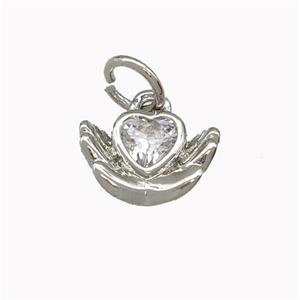 Copper Heart Pendant Micro Pave Zirconia Hand Platinum Plated, approx 10mm [FN43054]