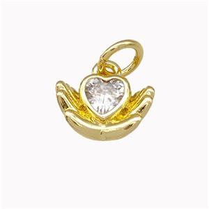 Copper Heart Pendant Micro Pave Zirconia Hand Gold Plated, approx 10mm [FN43055]