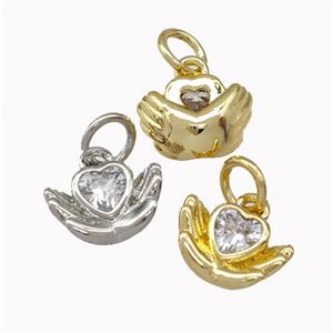 Copper Heart Pendant Micro Pave Zirconia Hand Mixed, approx 10mm [FN43056]