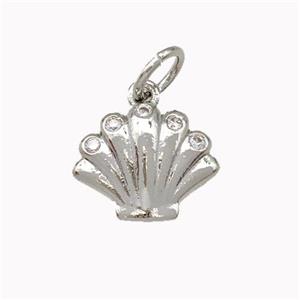 Shell Shaped Copper Pendant Micro Pave Zirconia Platinum Plated, approx 11mm [FN43057]