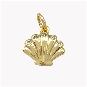 Scallop Shell Shaped Copper Pendant Micro Pave Zirconia Gold Plated, approx 11mm [FN43058]