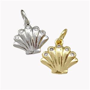 Shell Shaped Copper Pendant Micro Pave Zirconia Mixed, approx 11mm [FN43059]