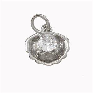 Shell Shaped Copper Pendant Micro Pave Zirconia Platinum Plated, approx 10mm [FN43060]
