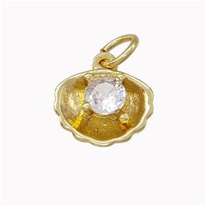 Scallop Shell Shaped Copper Pendant Micro Pave Zirconia Gold Plated, approx 10mm [FN43061]