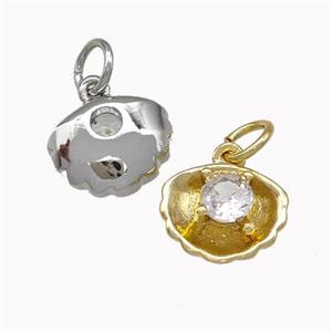 Shell Shaped Copper Pendant Micro Pave Zirconia Mixed, approx 10mm [FN43062]