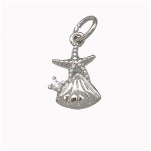 Starfish And Shell Charms Copper Pendant Pave Zirconia Platinum Plated, approx 8-10mm [FN43069]