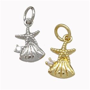 Starfish And Shell Charms Copper Pendant Pave Zirconia Mixed, approx 8-10mm [FN43071]