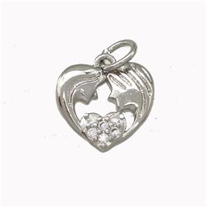 Copper Heart Pendant Micro Pave Zirconia Gemini Platinum Plated, approx 12mm [FN43072]