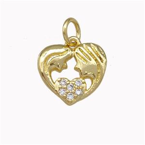Copper Heart Pendant Micro Pave Zirconia Gemini Gold Plated, approx 12mm [FN43073]