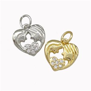 Copper Heart Pendant Micro Pave Zirconia Gemini Mixed, approx 12mm [FN43074]
