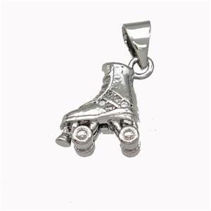 Ice Roller Skates Charms Copper Shoes Pendant Pave Zirconia Platinum Plated, approx 10-11mm [FN43075]