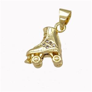 Ice Roller Skates Charms Copper Shoes Pendant Pave Zirconia Gold Plated, approx 10-11mm [FN43076]