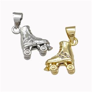 Ice Roller Skates Charms Copper Shoes Pendant Pave Zirconia Mixed, approx 10-11mm [FN43077]