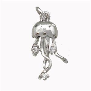 Copper Jellyfish Pendant Micro Pave Zirconia Platinum Plated, approx 10-17mm [FN43078]