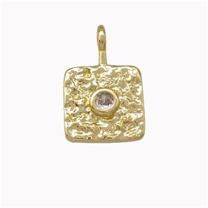 Copper Square Pendant Pave Zirconia Hammered Gold Plated, approx 10mm [FN43082]