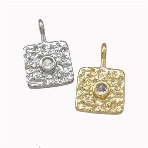 Copper Square Pendant Pave Zirconia Hammered Mixed, approx 10mm [FN43083]