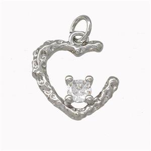 Copper Heart Pendant Pave Zirconia Platinum Plated, approx 15mm [FN43096]
