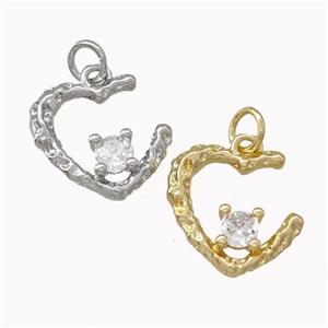 Copper Heart Pendant Pave Zirconia Mixed, approx 15mm [FN43098]
