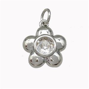 Copper Flower Pendant Pave Zirconia Platinum Plated, approx 12.5mm [FN43099]