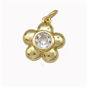 Copper Flower Pendant Pave Zirconia Gold Plated, approx 12.5mm [FN43100]