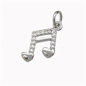 Musical Note Charms Copper Pendant Pave Zirconia Plaitnum Plated, approx 9-10mm [FN43101]