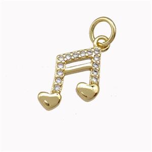 Musical Note Charms Copper Pendant Pave Zirconia Gold Plated, approx 9-10mm [FN43102]