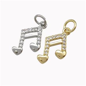Musical Note Charms Copper Pendant Pave Zirconia Mixed, approx 9-10mm [FN43103]