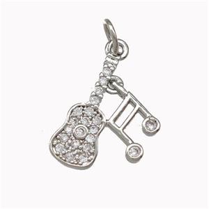 Guitar Charms Musical Note Copper Pendant Pave Zirconia Platinum Plated, approx 14-16mm [FN43104]