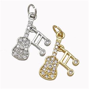 Guitar Charms Musical Note Copper Pendant Pave Zirconia Mixed, approx 14-16mm [FN43106]