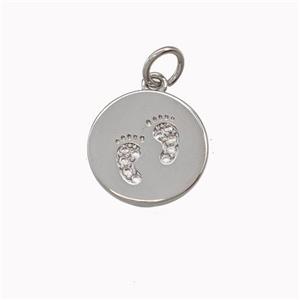 Copper Coin Pendant Pave Zirconia Foot Print Platinum Plated, approx 12.5mm [FN43115]