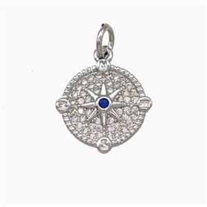 Copper Star Pendant Micro Pave Zirconia Coin Platinum Plated, approx 12mm [FN43118]