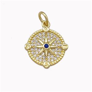 Copper Star Pendant Micro Pave Zirconia Coin Gold Plated, approx 12mm [FN43119]