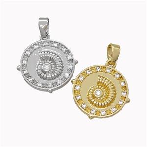 Conch Shell Charms Copper Nautilus Pendant Micro Pave Zirconia Mixed, approx 15.5mm [FN43123]