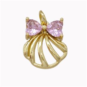 Copper Conch Shell Pendant Pave Zirconia Gold Plated, approx 13-15mm [FN43125]