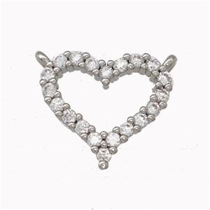 Copper Heart Pendant Micro Pave Zirconia 2loops Platinum Plated, approx 14-16mm [FN43126]