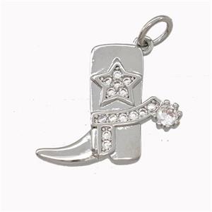 Cowboy Boots Charms Copper Shoe Pendant Micro Pave Zirconia Star Platinum Plated, approx 14-17mm [FN43132]