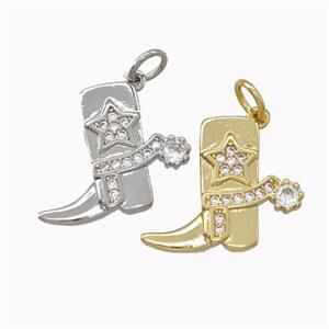 Cowboy Boots Charms Copper Shoe Pendant Micro Pave Zirconia Star Mixed, approx 14-17mm [FN43134]