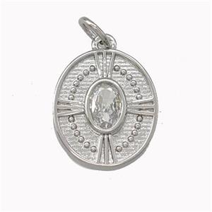 Copper Oval Pendant Pave Zirconia Cross Platinum Plated, approx 12-15mm [FN43136]